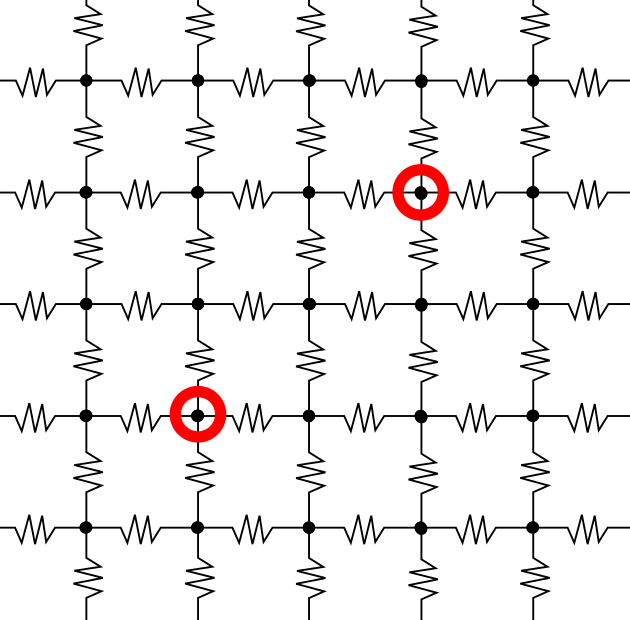 infinite grid with two marked nodes